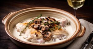 Chapon en morceaux à la crème et aux champignons : un délice réconfortant avec une sauce onctueuse
